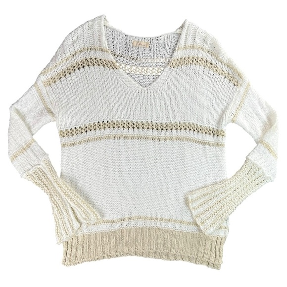 Elan Sweaters - Elan Women’s Open Knit V-Neck Sweater Beige Pullover In Size Medium